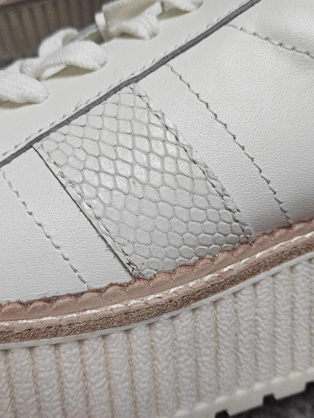 Leather Dolce Vita Cream Platform Sneakers with Textured Side Panel